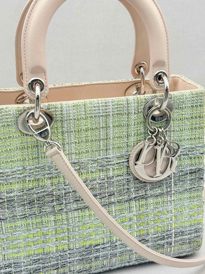 Pre - loved CHRISTIAN DIOR Lady Dior Green & Beige Top Handle at Reems Closet