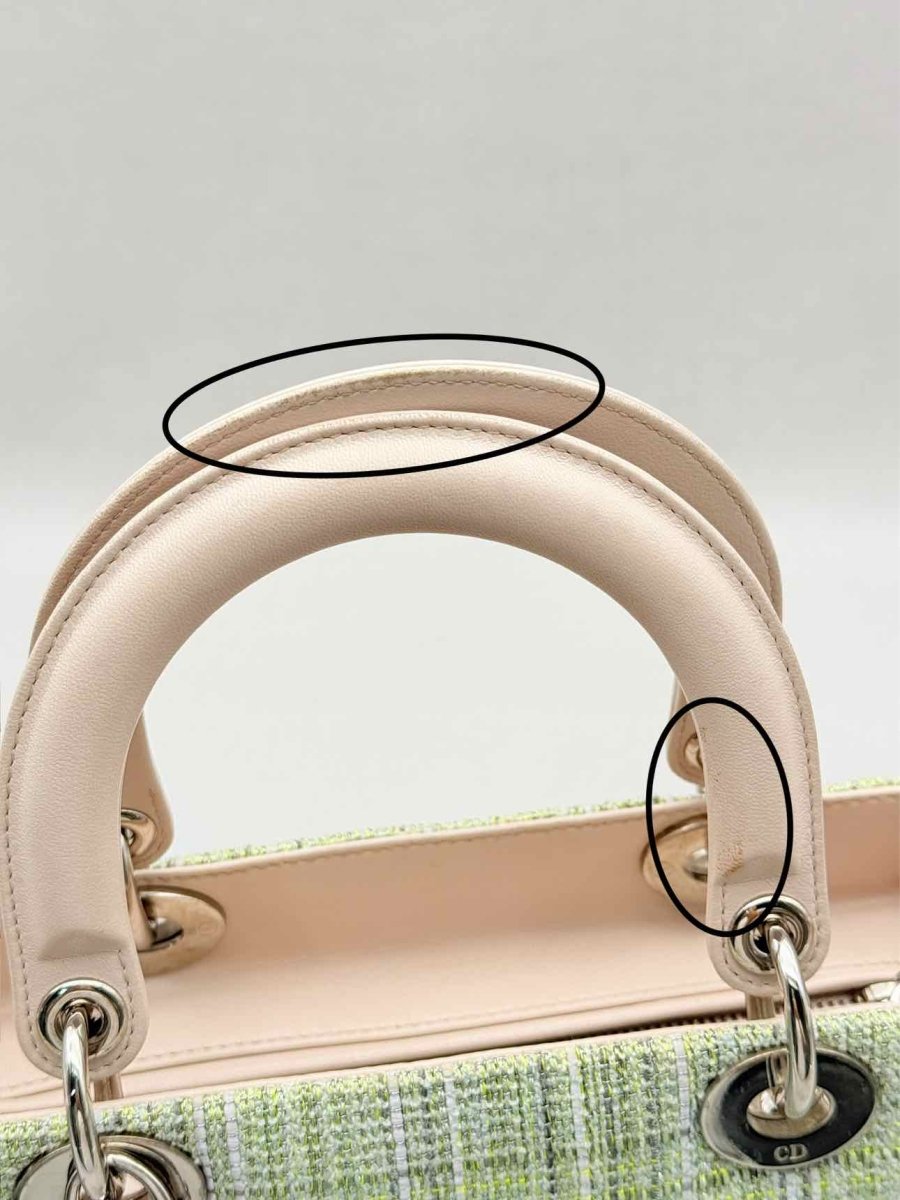 Pre - loved CHRISTIAN DIOR Lady Dior Green & Beige Top Handle at Reems Closet