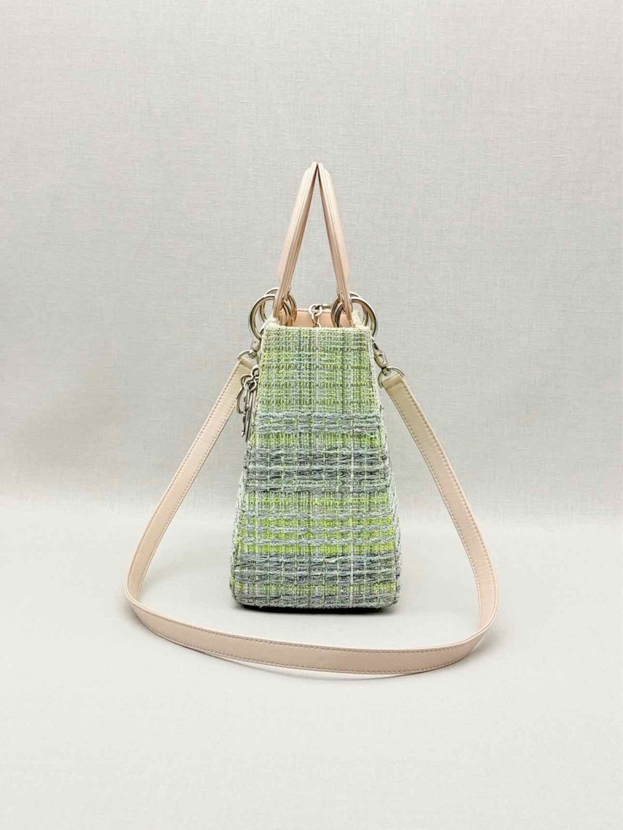 Pre - loved CHRISTIAN DIOR Lady Dior Green & Beige Top Handle at Reems Closet