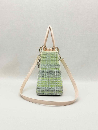 Pre - loved CHRISTIAN DIOR Lady Dior Green & Beige Top Handle at Reems Closet