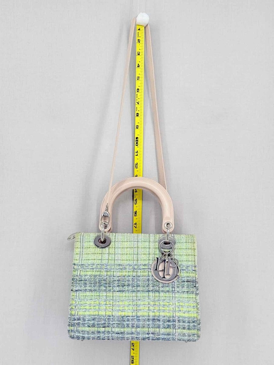 Pre - loved CHRISTIAN DIOR Lady Dior Green & Beige Top Handle at Reems Closet