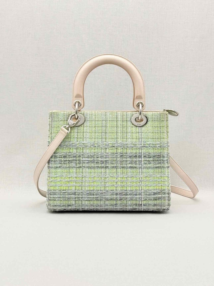Pre - loved CHRISTIAN DIOR Lady Dior Green & Beige Top Handle at Reems Closet