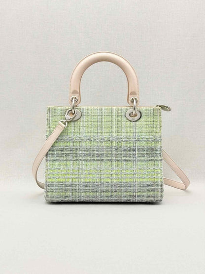 Pre - loved CHRISTIAN DIOR Lady Dior Green & Beige Top Handle at Reems Closet