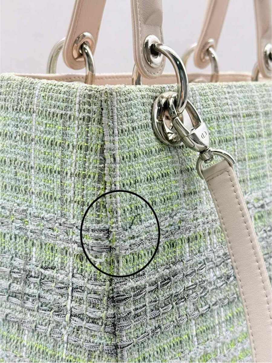 Pre - loved CHRISTIAN DIOR Lady Dior Green & Beige Top Handle at Reems Closet