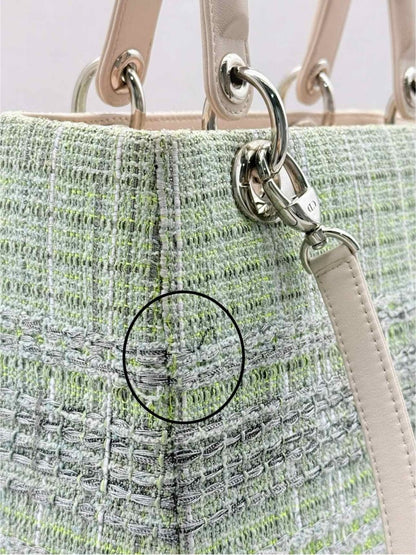 Pre - loved CHRISTIAN DIOR Lady Dior Green & Beige Top Handle at Reems Closet