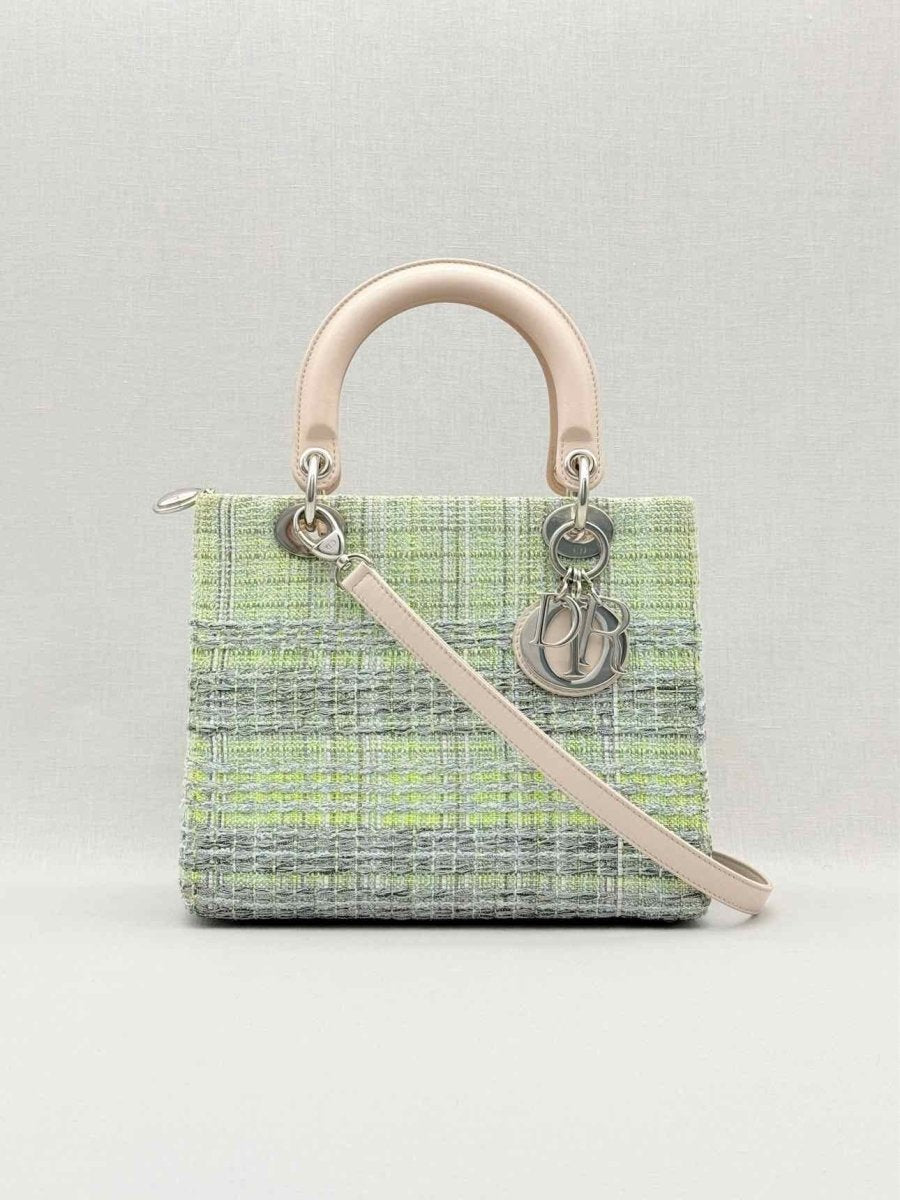 Pre - loved CHRISTIAN DIOR Lady Dior Green & Beige Top Handle at Reems Closet
