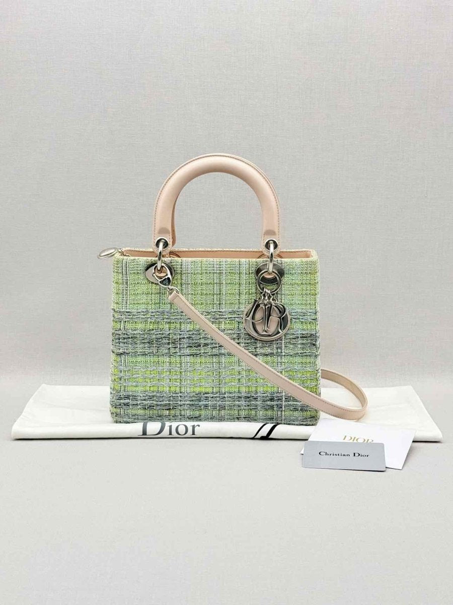 Pre - loved CHRISTIAN DIOR Lady Dior Green & Beige Top Handle at Reems Closet