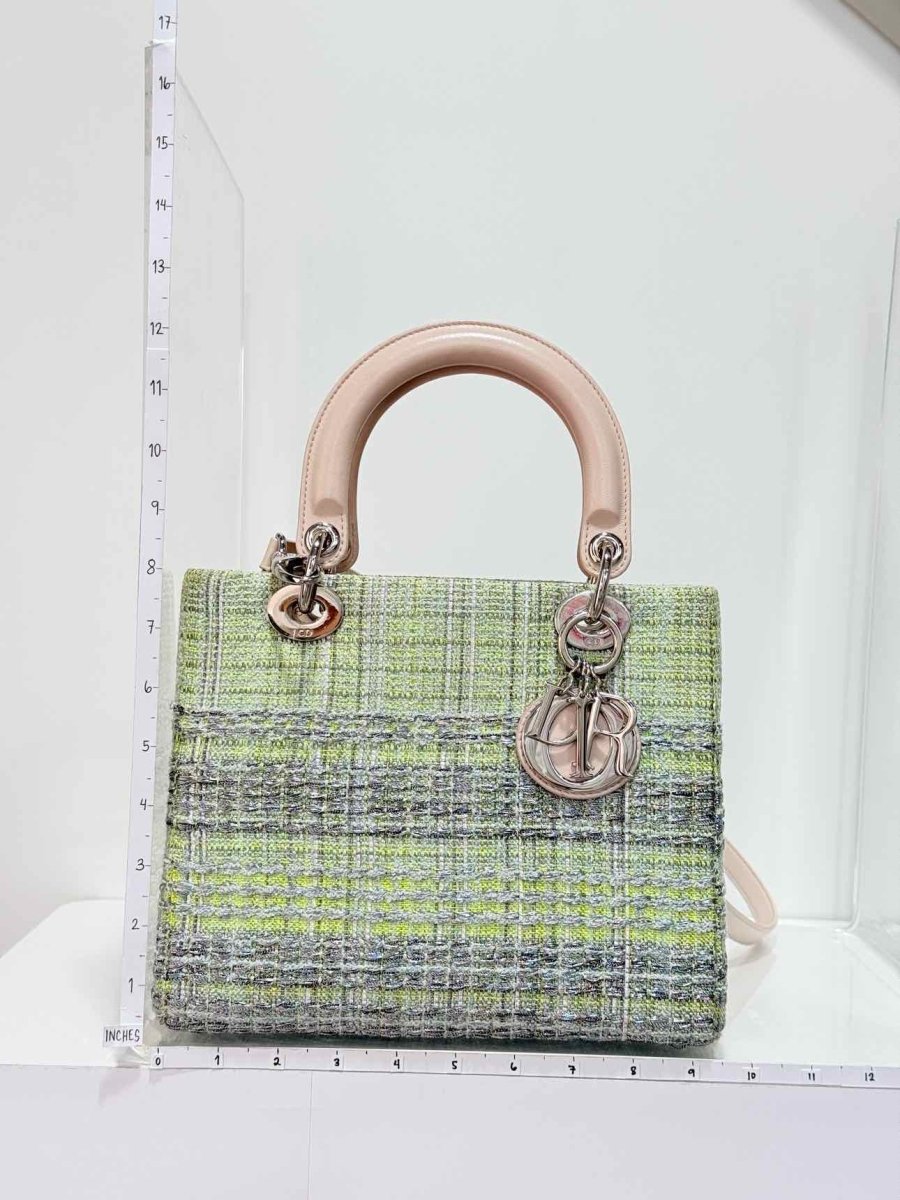 Pre - loved CHRISTIAN DIOR Lady Dior Green & Beige Top Handle at Reems Closet