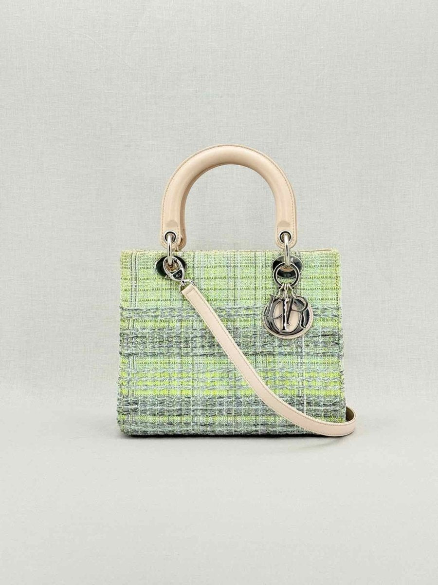 Pre - loved CHRISTIAN DIOR Lady Dior Green & Sliver Top Handle at Reems Closet