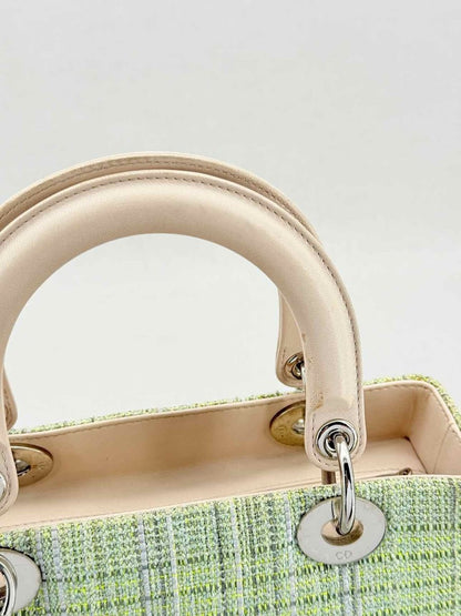 Pre - loved CHRISTIAN DIOR Lady Dior Green & Sliver Top Handle at Reems Closet