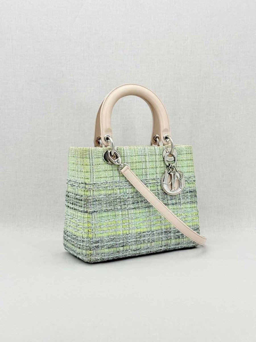 Pre - loved CHRISTIAN DIOR Lady Dior Green & Sliver Top Handle at Reems Closet