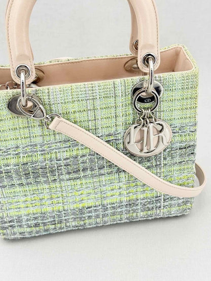 Pre - loved CHRISTIAN DIOR Lady Dior Green & Sliver Top Handle at Reems Closet