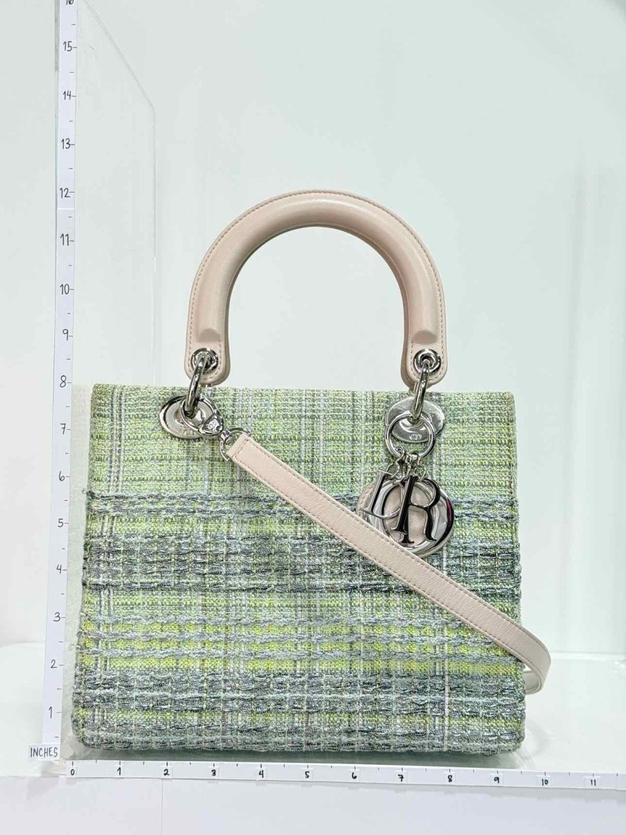 Pre - loved CHRISTIAN DIOR Lady Dior Green & Sliver Top Handle at Reems Closet