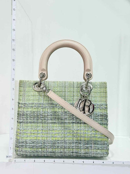 Pre - loved CHRISTIAN DIOR Lady Dior Green & Sliver Top Handle at Reems Closet