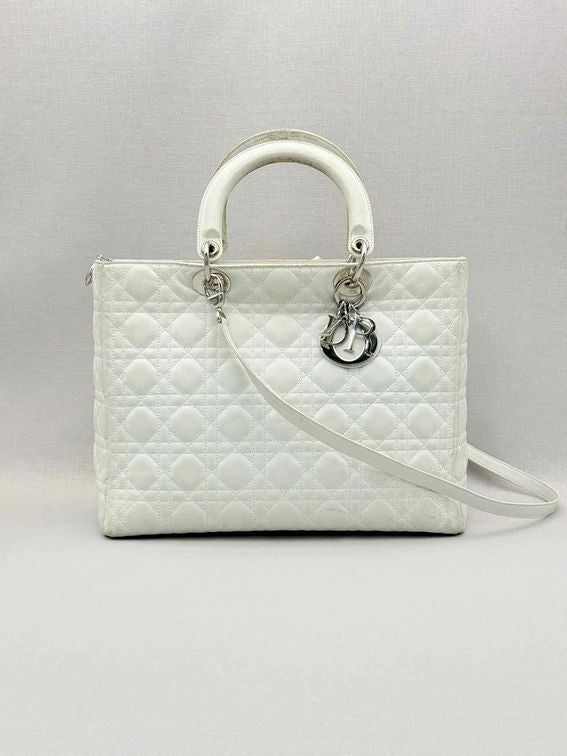 Pre-loved CHRISTIAN DIOR Lady Dior White Cannage Tote Bag at Reems Closet