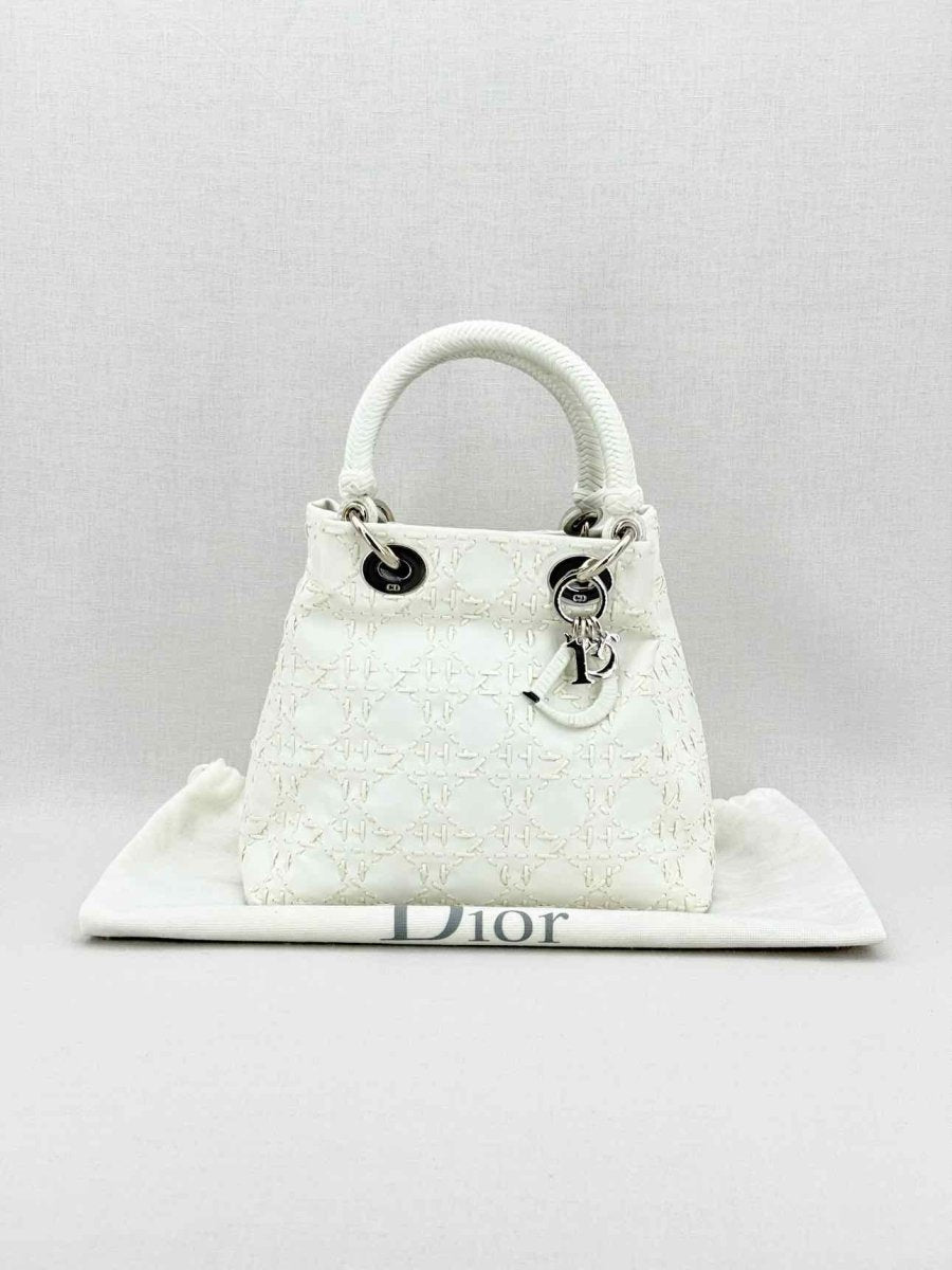 Pre - loved CHRISTIAN DIOR Lady Dior White Top Handle at Reems Closet