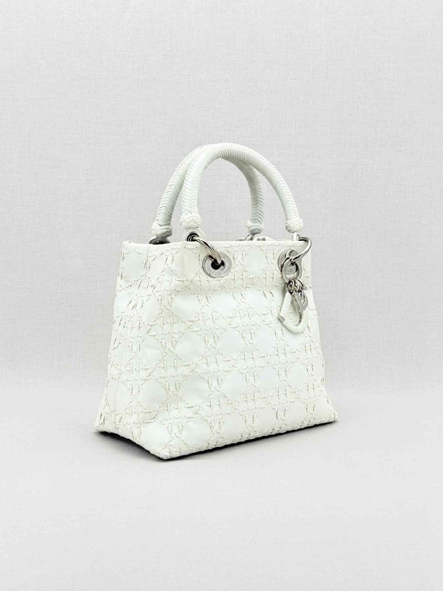 Pre - loved CHRISTIAN DIOR Lady Dior White Top Handle at Reems Closet
