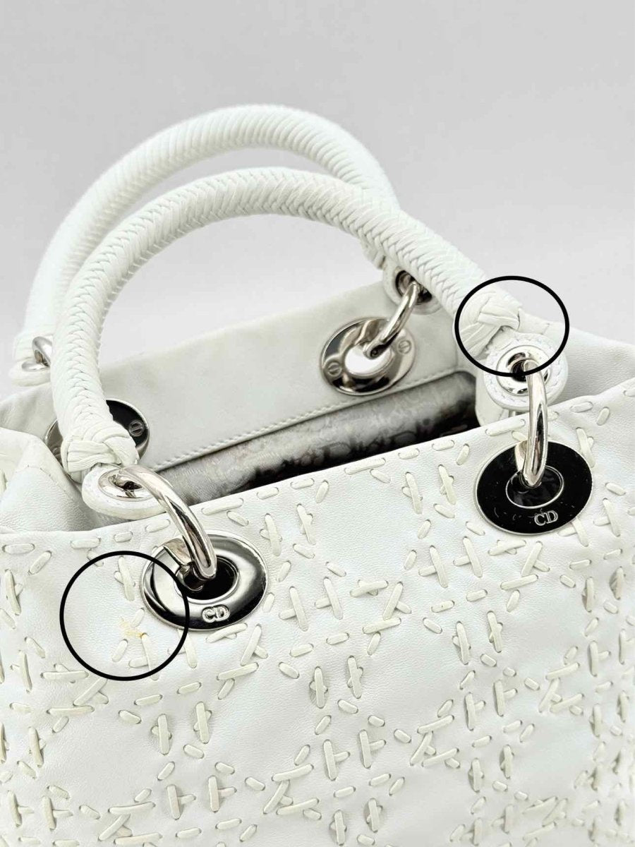 Pre - loved CHRISTIAN DIOR Lady Dior White Top Handle at Reems Closet