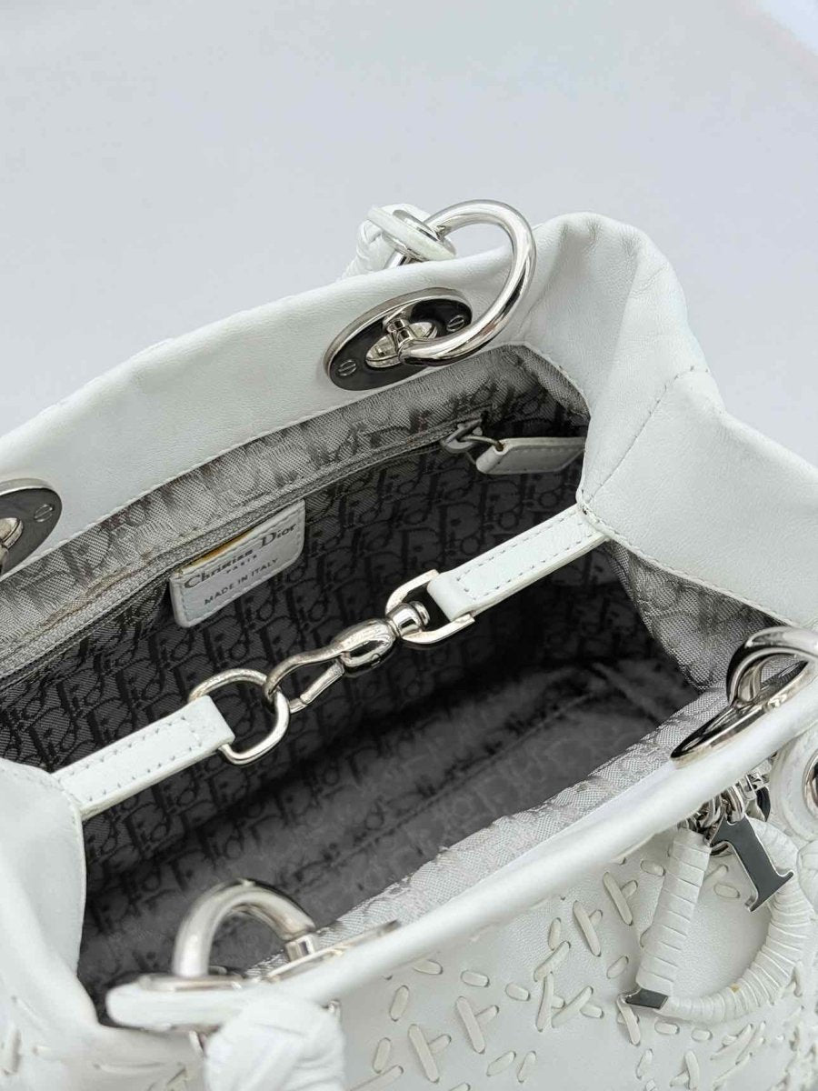 Pre - loved CHRISTIAN DIOR Lady Dior White Top Handle at Reems Closet