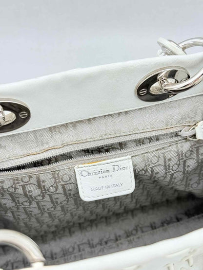 Pre - loved CHRISTIAN DIOR Lady Dior White Top Handle at Reems Closet