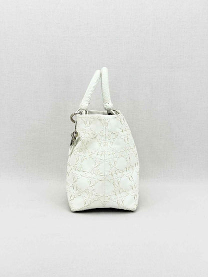 Pre - loved CHRISTIAN DIOR Lady Dior White Top Handle at Reems Closet