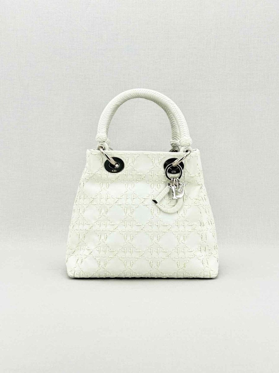 Pre - loved CHRISTIAN DIOR Lady Dior White Top Handle at Reems Closet