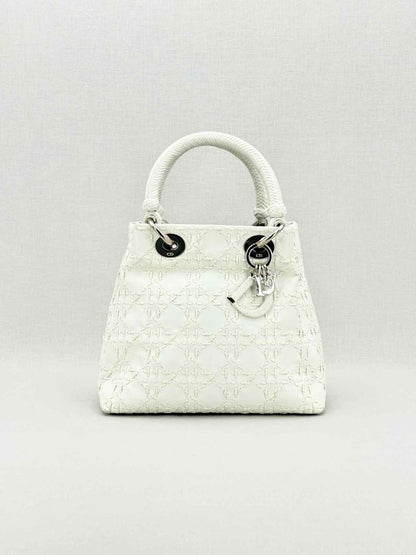 Pre - loved CHRISTIAN DIOR Lady Dior White Top Handle at Reems Closet