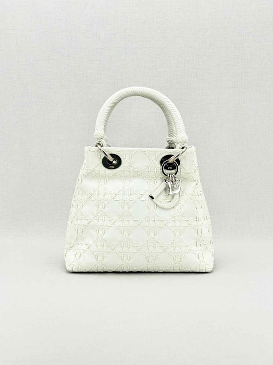 Pre - loved CHRISTIAN DIOR Lady Dior White Top Handle at Reems Closet