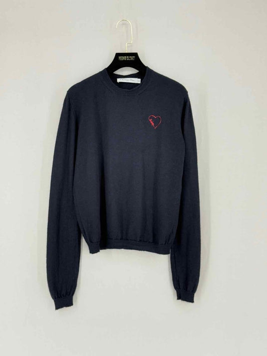 Pre - loved CHRISTIAN DIOR Navy Blue Heart Size US 6 Sweater at Reems Closet