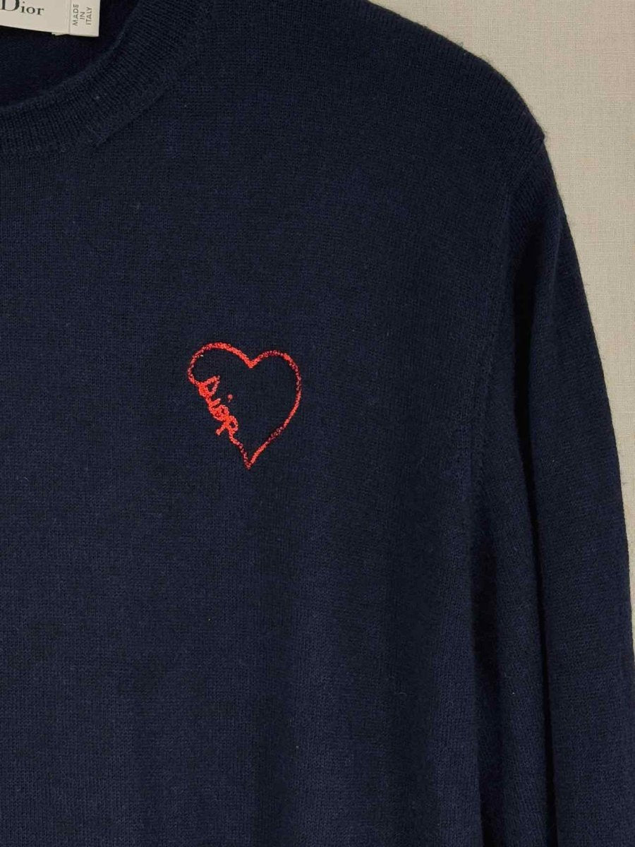 Pre - loved CHRISTIAN DIOR Navy Blue Heart Size US 6 Sweater at Reems Closet