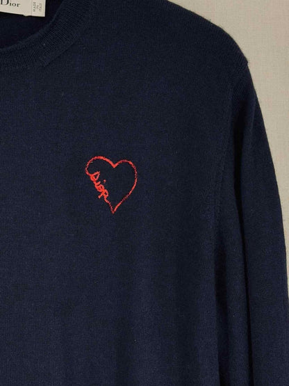 Pre - loved CHRISTIAN DIOR Navy Blue Heart Size US 6 Sweater at Reems Closet