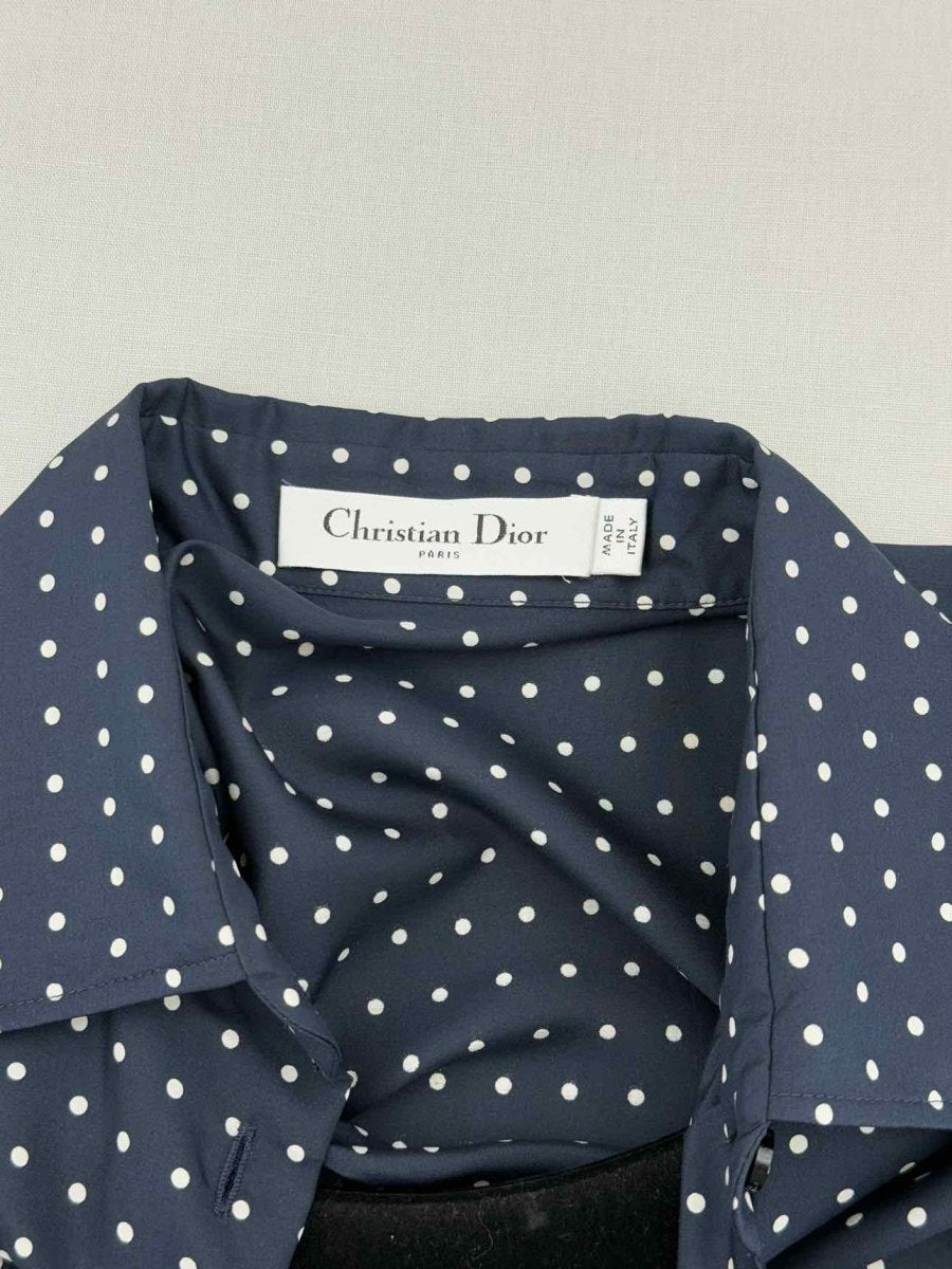 Pre - loved CHRISTIAN DIOR Navy Blue Polka Dot Size US 4 Shirt at Reems Closet