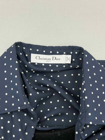 Pre - loved CHRISTIAN DIOR Navy Blue Polka Dot Size US 4 Shirt at Reems Closet