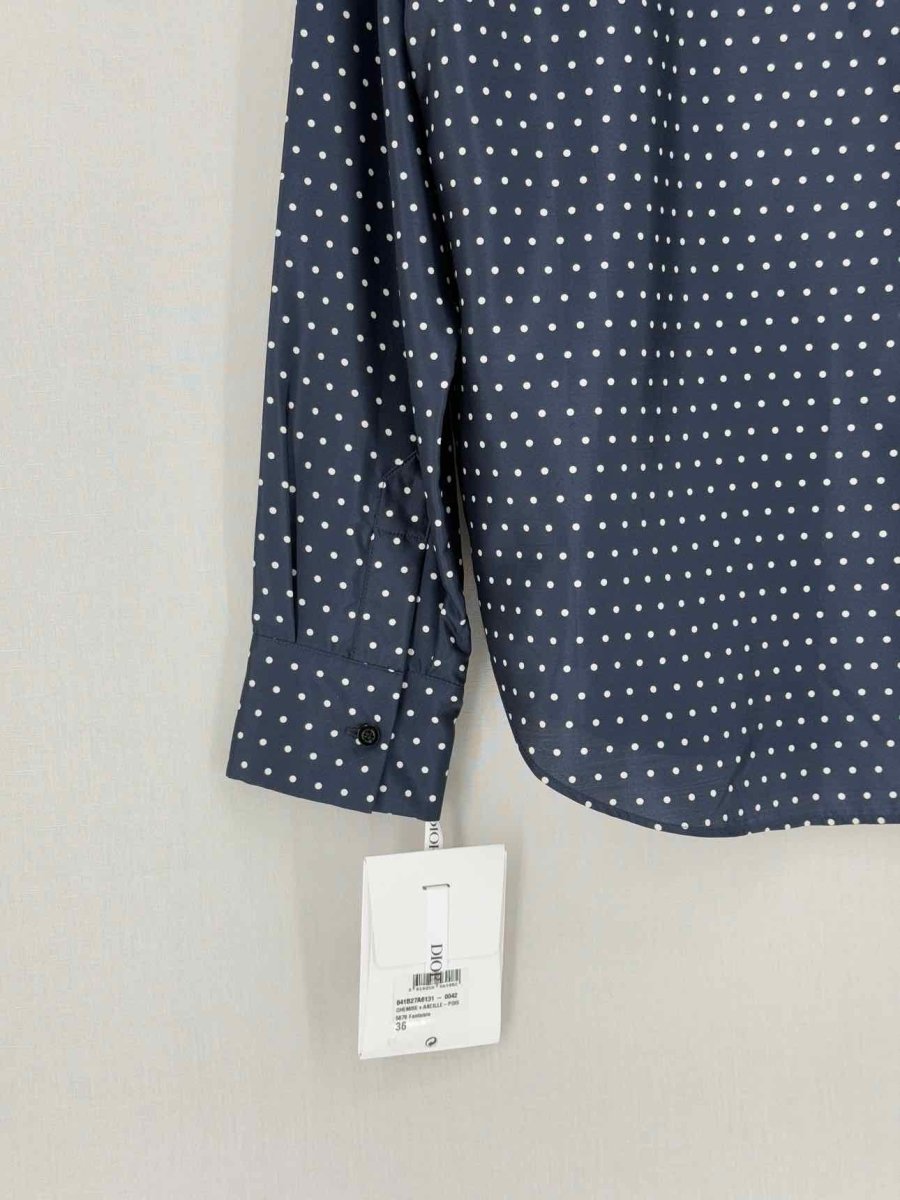 Pre - loved CHRISTIAN DIOR Navy Blue Polka Dot Size US 4 Shirt at Reems Closet