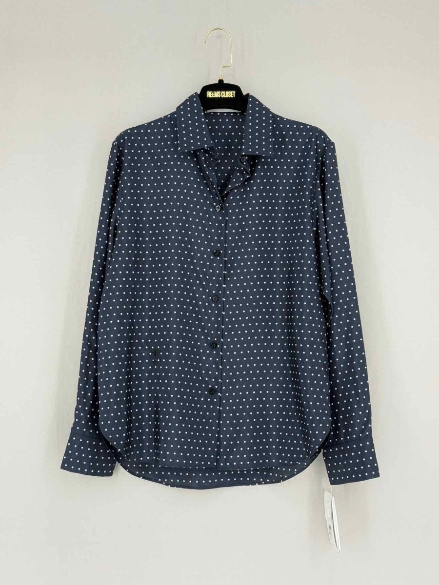 Pre - loved CHRISTIAN DIOR Navy Blue Polka Dot Size US 4 Shirt at Reems Closet