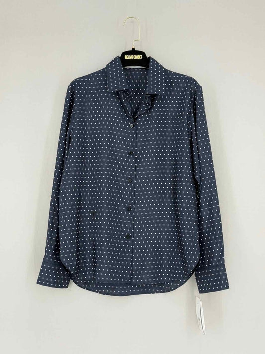 Pre - loved CHRISTIAN DIOR Navy Blue Polka Dot Size US 4 Shirt at Reems Closet