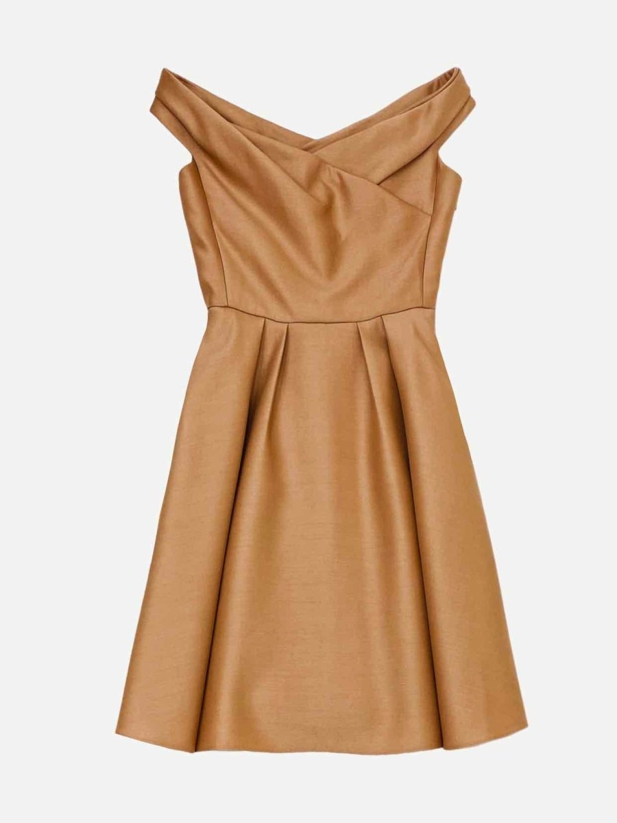 Pre - loved CHRISTIAN DIOR Off Shoulder Mocha Size US 8 Short Dress at Reems Closet