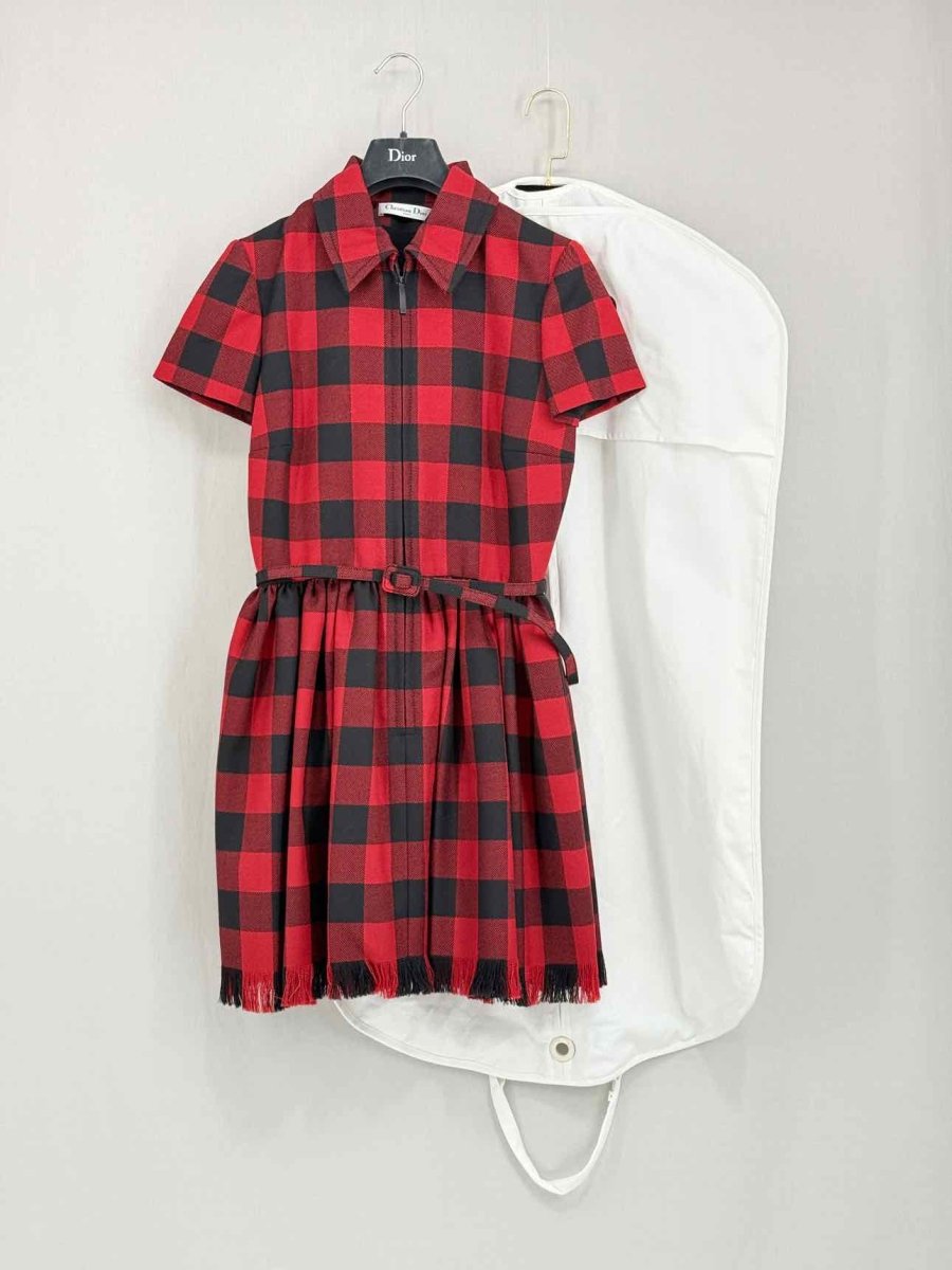 Pre - loved CHRISTIAN DIOR Red & Black Check Size US 4 Short Dress at Reems Closet
