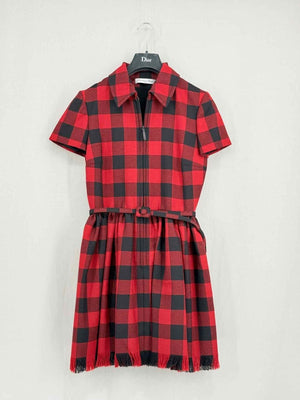 Pre - loved CHRISTIAN DIOR Red & Black Check Size US 4 Short Dress at Reems Closet