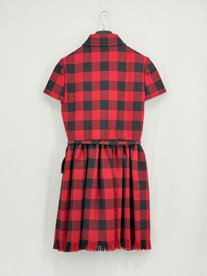 Pre - loved CHRISTIAN DIOR Red & Black Check Size US 4 Short Dress at Reems Closet