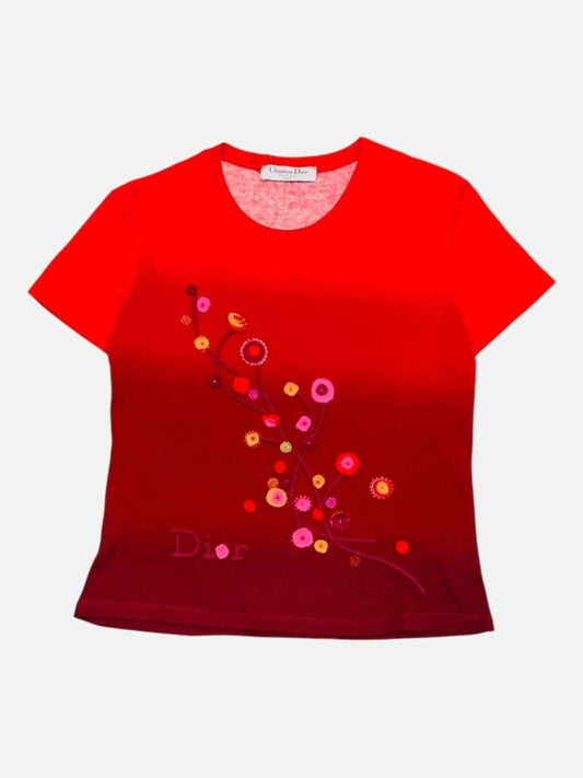 Pre - loved CHRISTIAN DIOR Red Embroidered T-shirt at Reems Closet