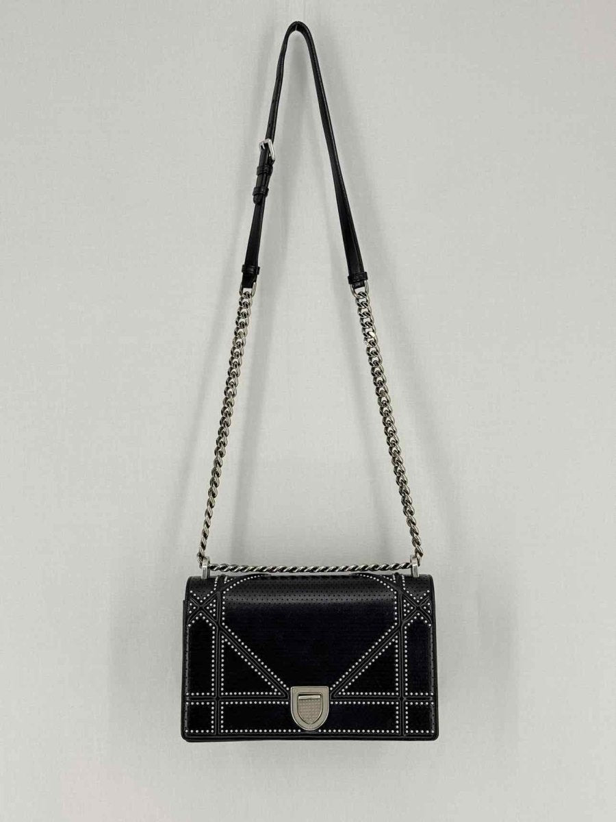 Pre - loved CHRISTIAN DIOR Studded Diorama Black Shoulder Bag at Reems Closet