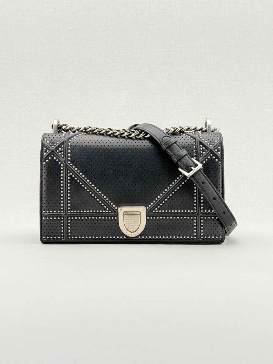 Pre - loved CHRISTIAN DIOR Studded Diorama Black Shoulder Bag at Reems Closet