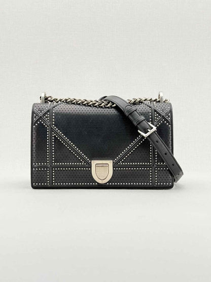 Pre - loved CHRISTIAN DIOR Studded Diorama Black Shoulder Bag at Reems Closet