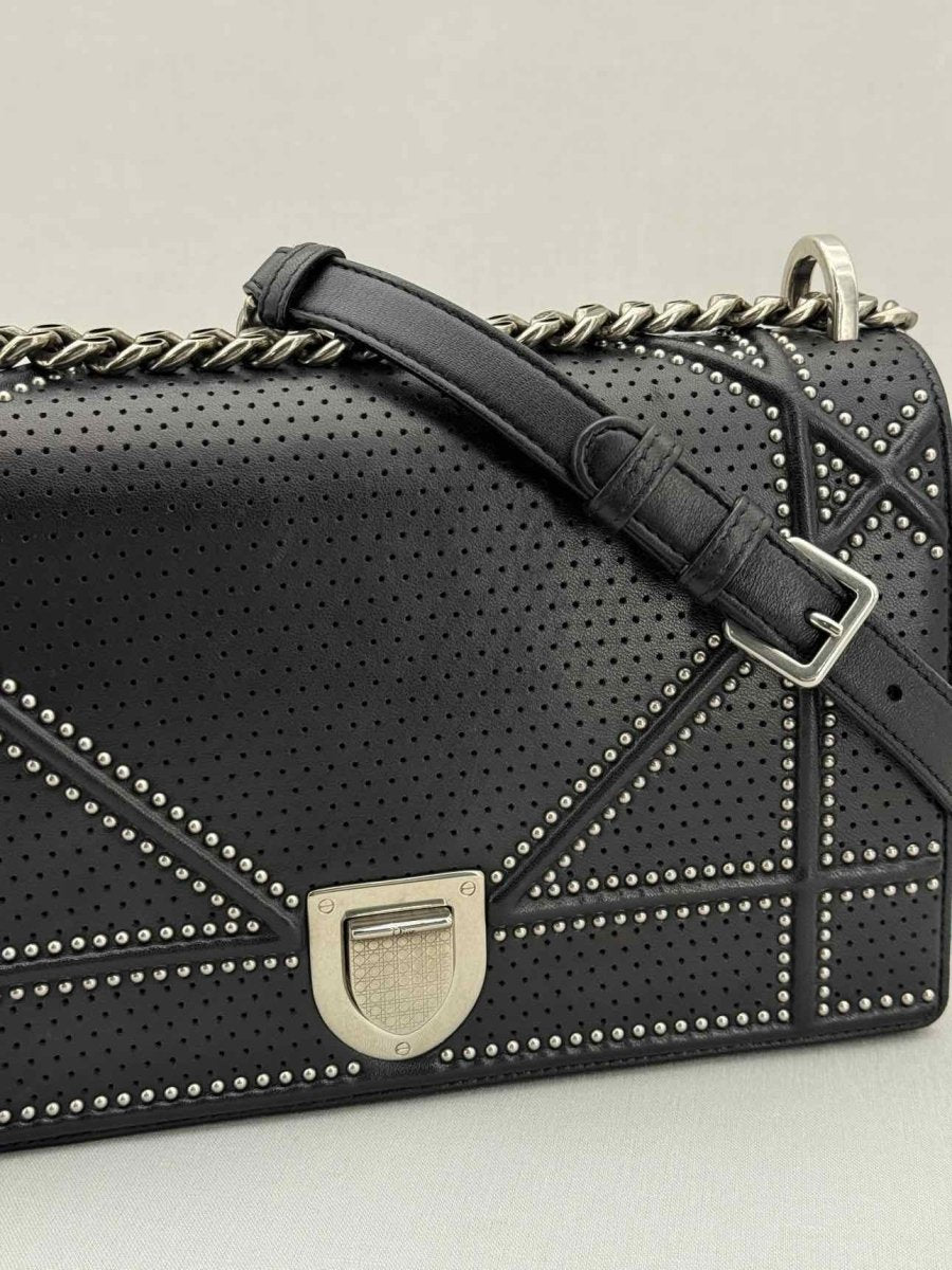 Pre - loved CHRISTIAN DIOR Studded Diorama Black Shoulder Bag at Reems Closet