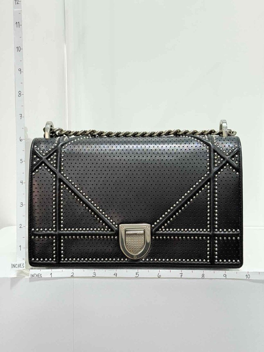Pre - loved CHRISTIAN DIOR Studded Diorama Black Shoulder Bag at Reems Closet