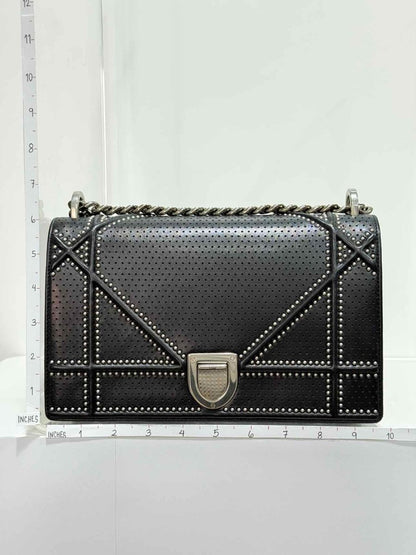 Pre - loved CHRISTIAN DIOR Studded Diorama Black Shoulder Bag at Reems Closet