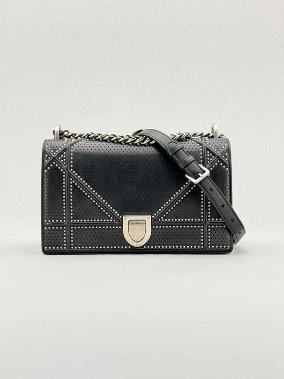 Pre - loved CHRISTIAN DIOR Studded Diorama Black Shoulder Bag at Reems Closet