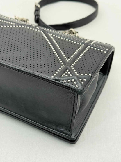 Pre - loved CHRISTIAN DIOR Studded Diorama Black Shoulder Bag at Reems Closet