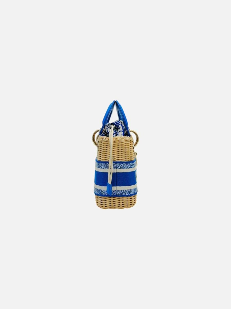 Pre - loved CHRISTIAN DIOR Wicker Oblique Blue Bucket Bag Mini at Reems Closet